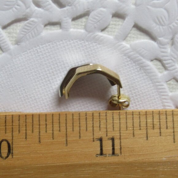 14k 2 tone, White & Yellow Gold Stud Earrings, 1/2 Octagon, Art Deco - Picture 8 of 11